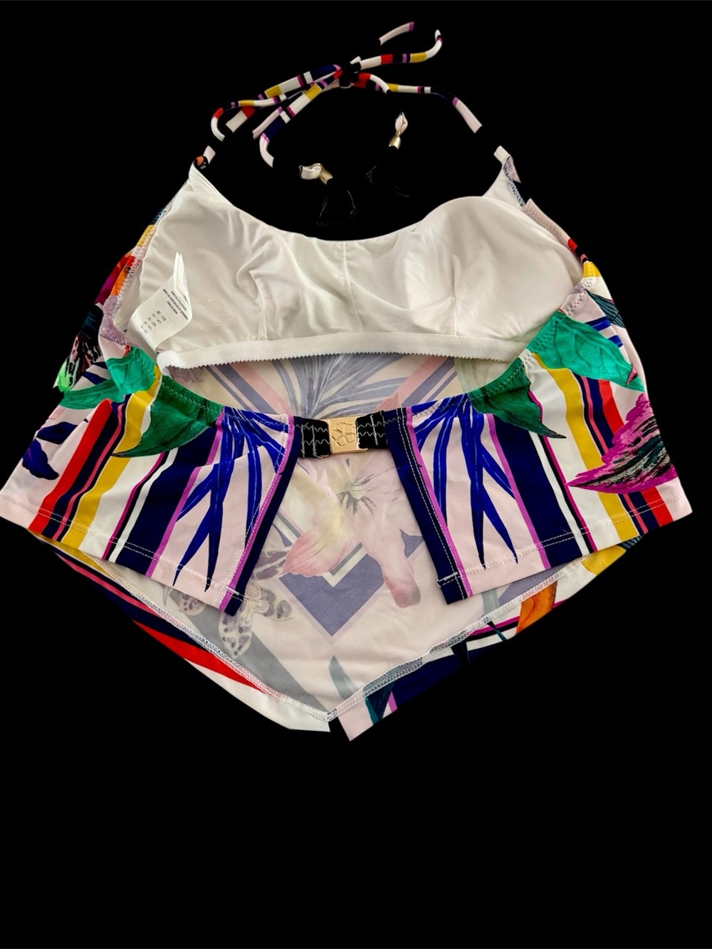 Trina Turk Multicolor Floral Stripe Bikini Top with matching Sarong Size 6 top. - Picture 2 of 7